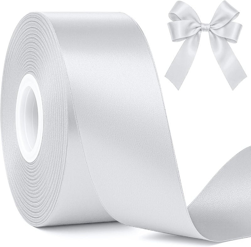 Fullive Silver Ribbon, 1 1/2 Inch 30 Yards Silver Ribbon for Flower Bouquet, Polyester Solid Christmas Tree Ribbons for Birthday Christmas Decorations DIY Bows Wrapping Bouquet Floral Arrangements - Image 1